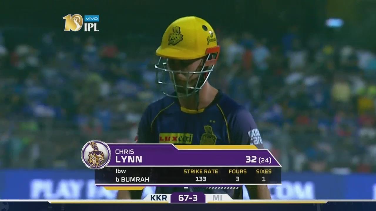 M7: MI vs KKR – Chris Lynn Wicket