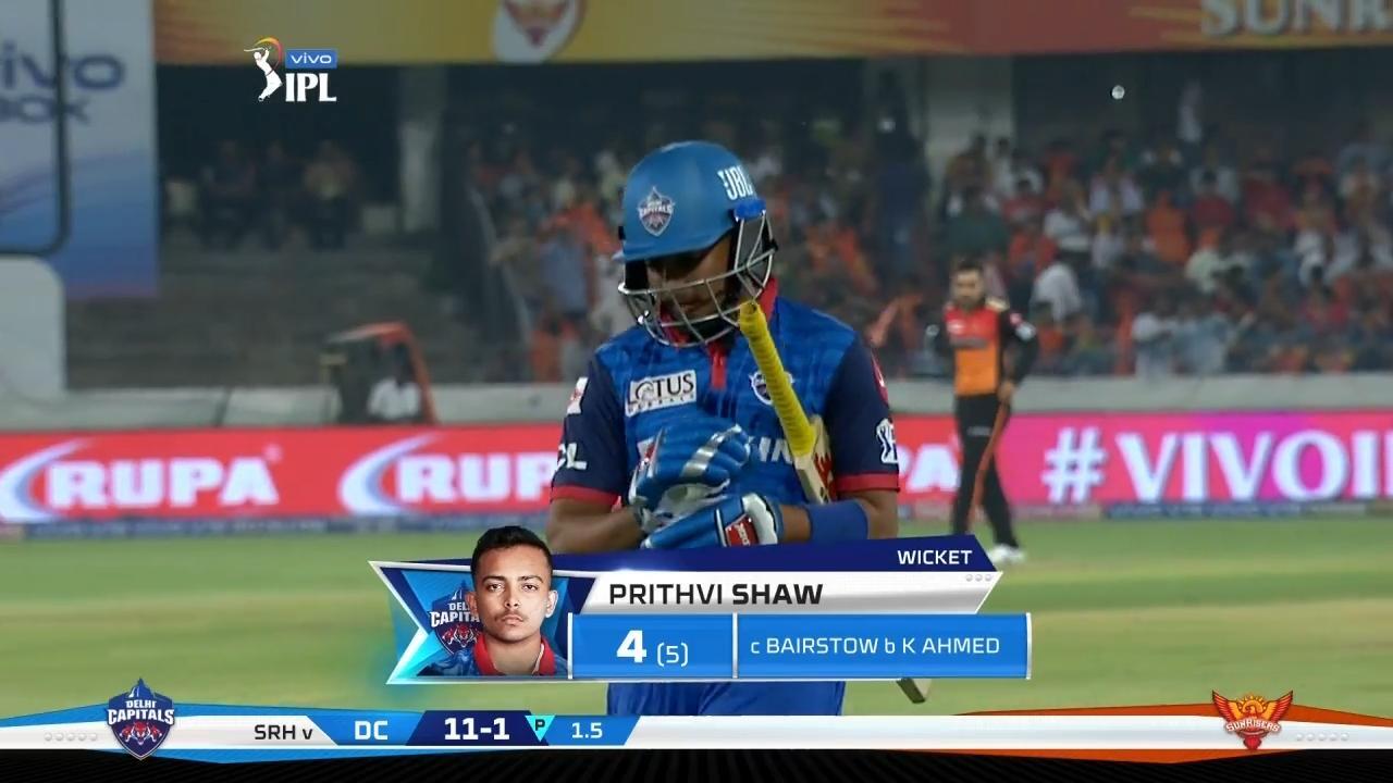 M30: SRH vs DC – Prithvi Shaw Wicket