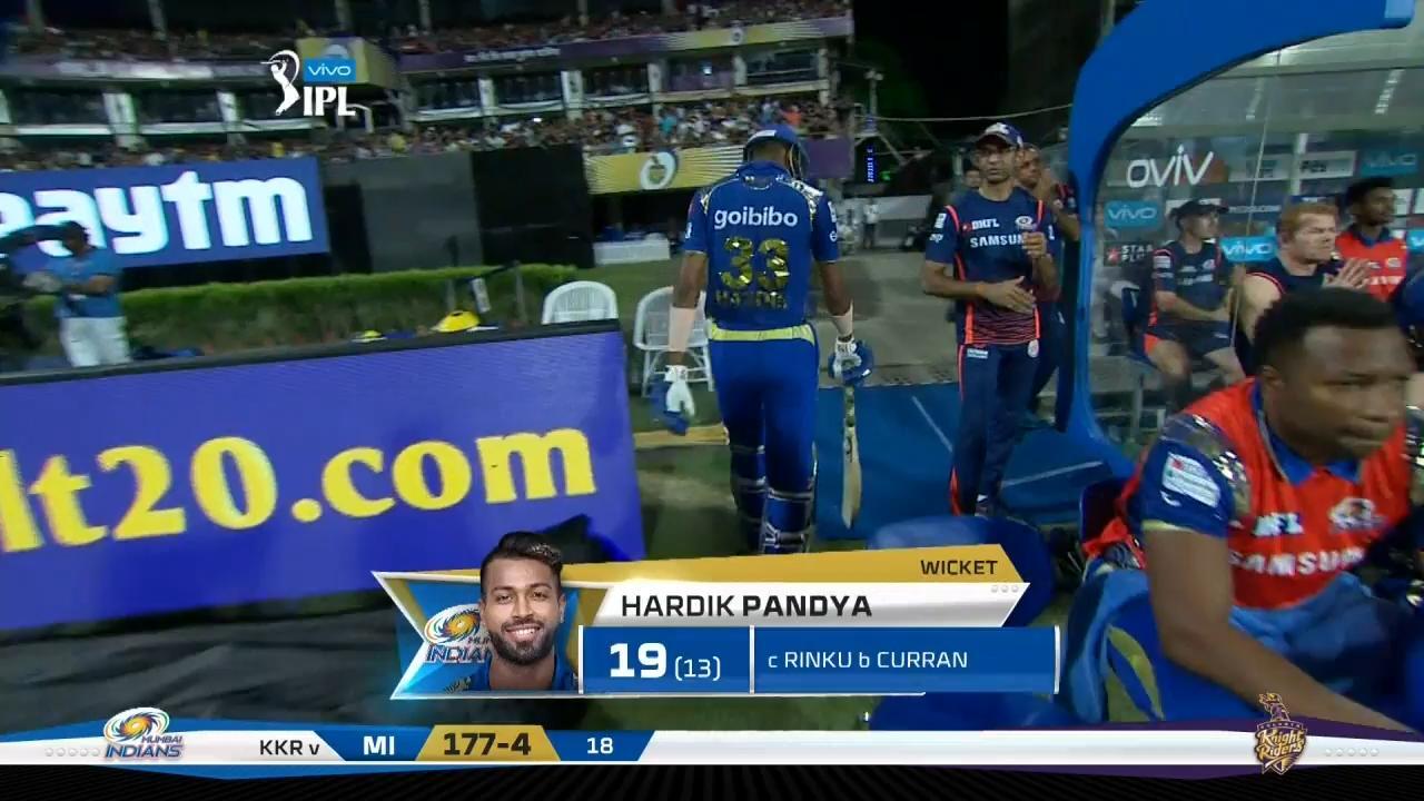 M41: KKR vs MI – Hardik Pandya Wicket