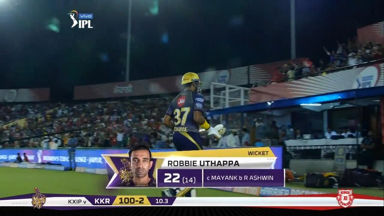 M52: KXIP vs KKR – Robin Uthappa Wicket