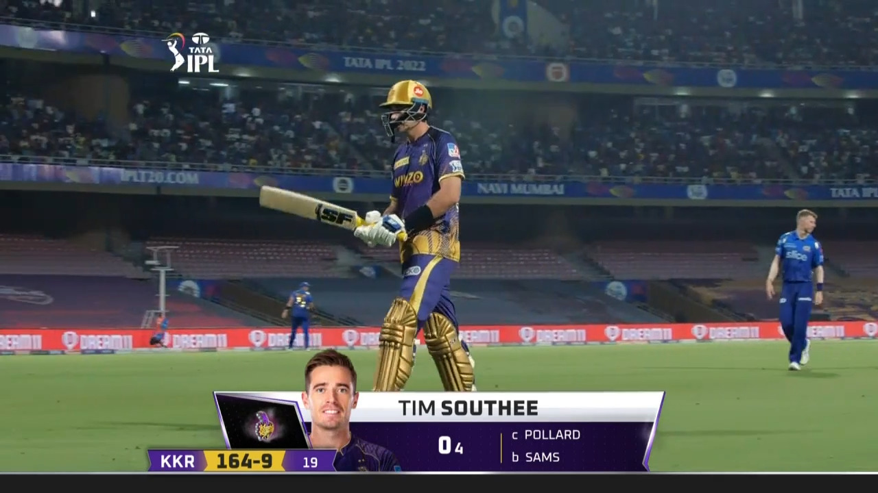 M56: MI vs KKR – Tim Southee Wicket background