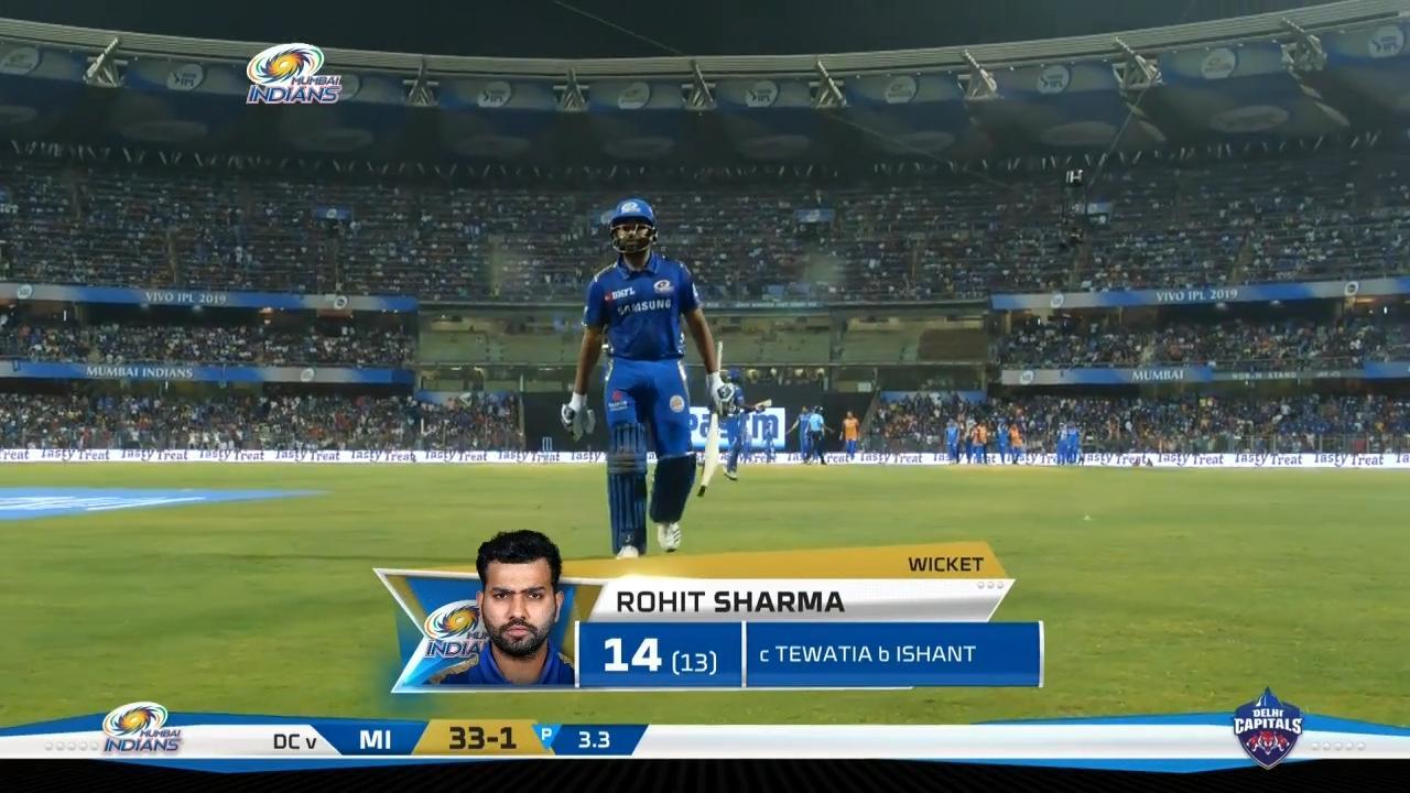 M03: MI vs DC – Rohit Sharma Wicket background
