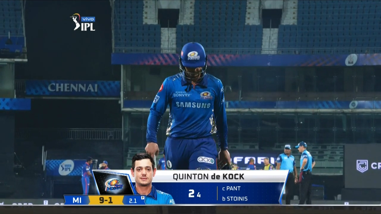 M13: DC vs MI – Quinton de Kock Wicket