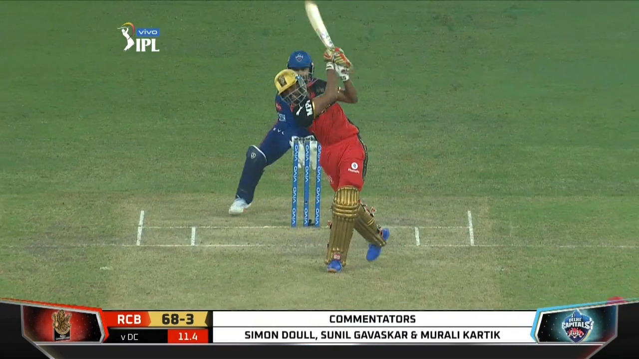 M56: RCB vs DC – K.S Bharat Six background