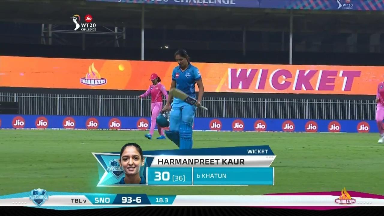 Final: Trailblazers vs Supernovas – Harmanpreet Kaur Wicket background