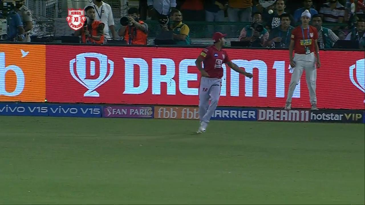 Oops: Mayank drops & pops it over boundary