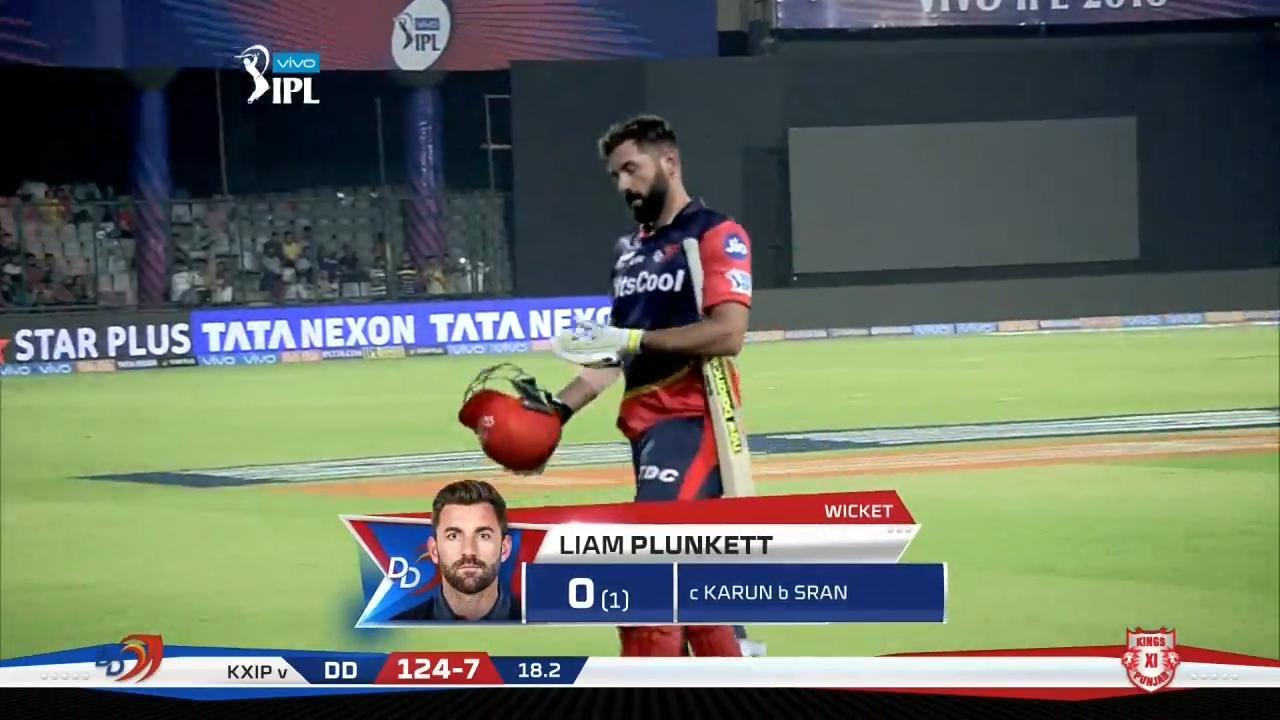 M22: DD vs KXIP – Liam Plunkett Wicket