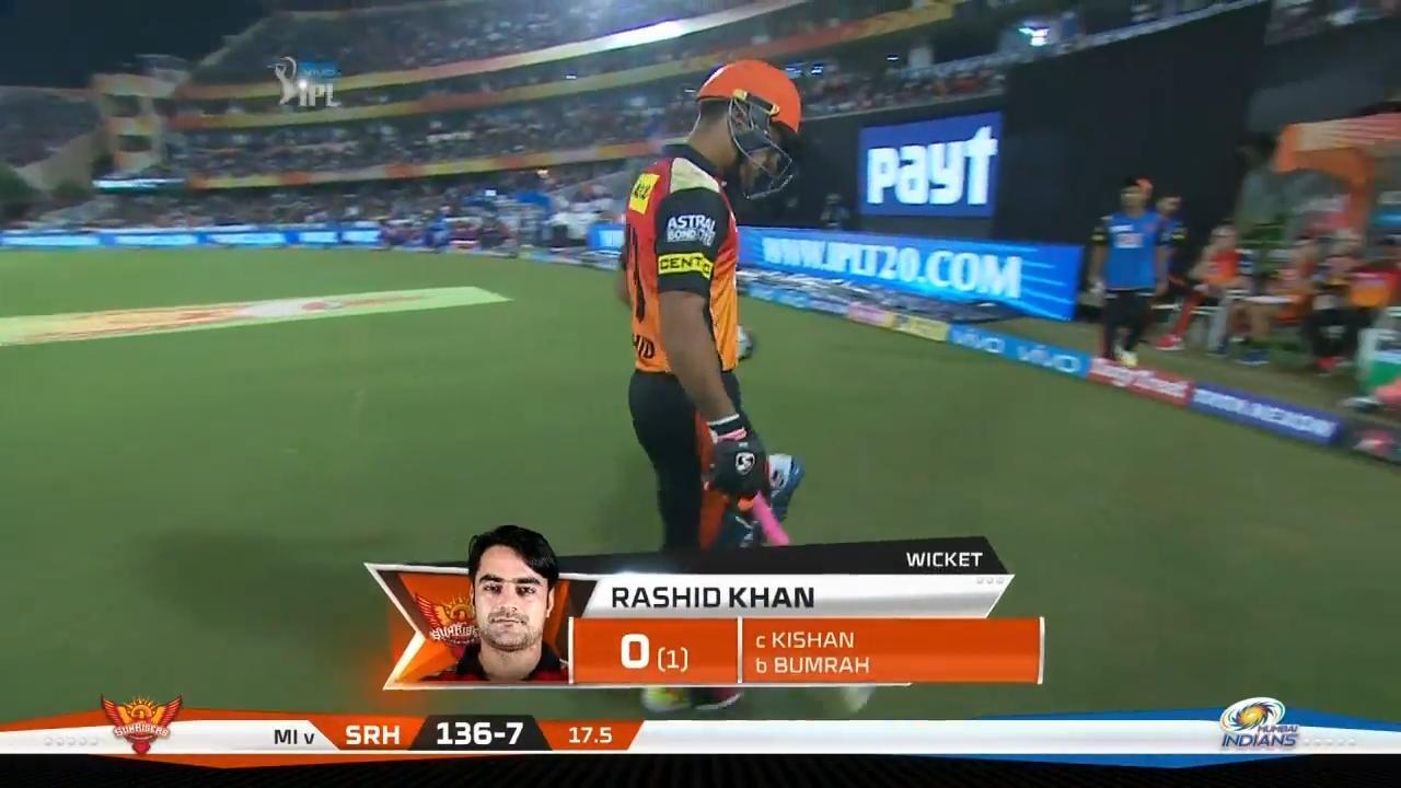 M07: SRH vs MI – Rashid Khan Wicket