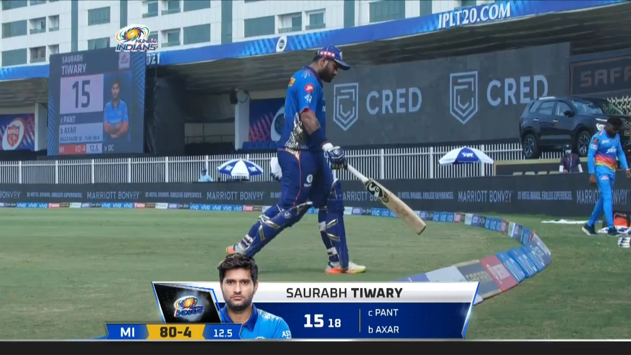 M46: MI vs DC – Saurabh Tiwary Wicket