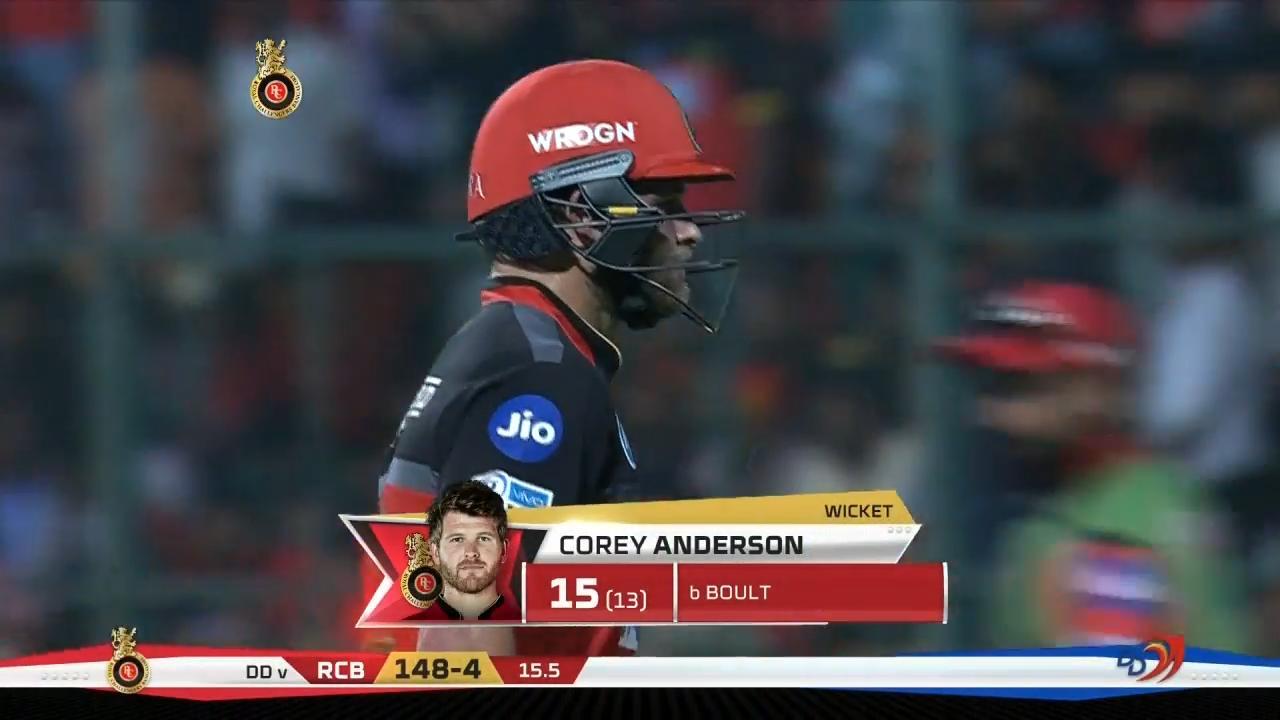 M19: RCB vs DD – Corey Anderson Wicket
