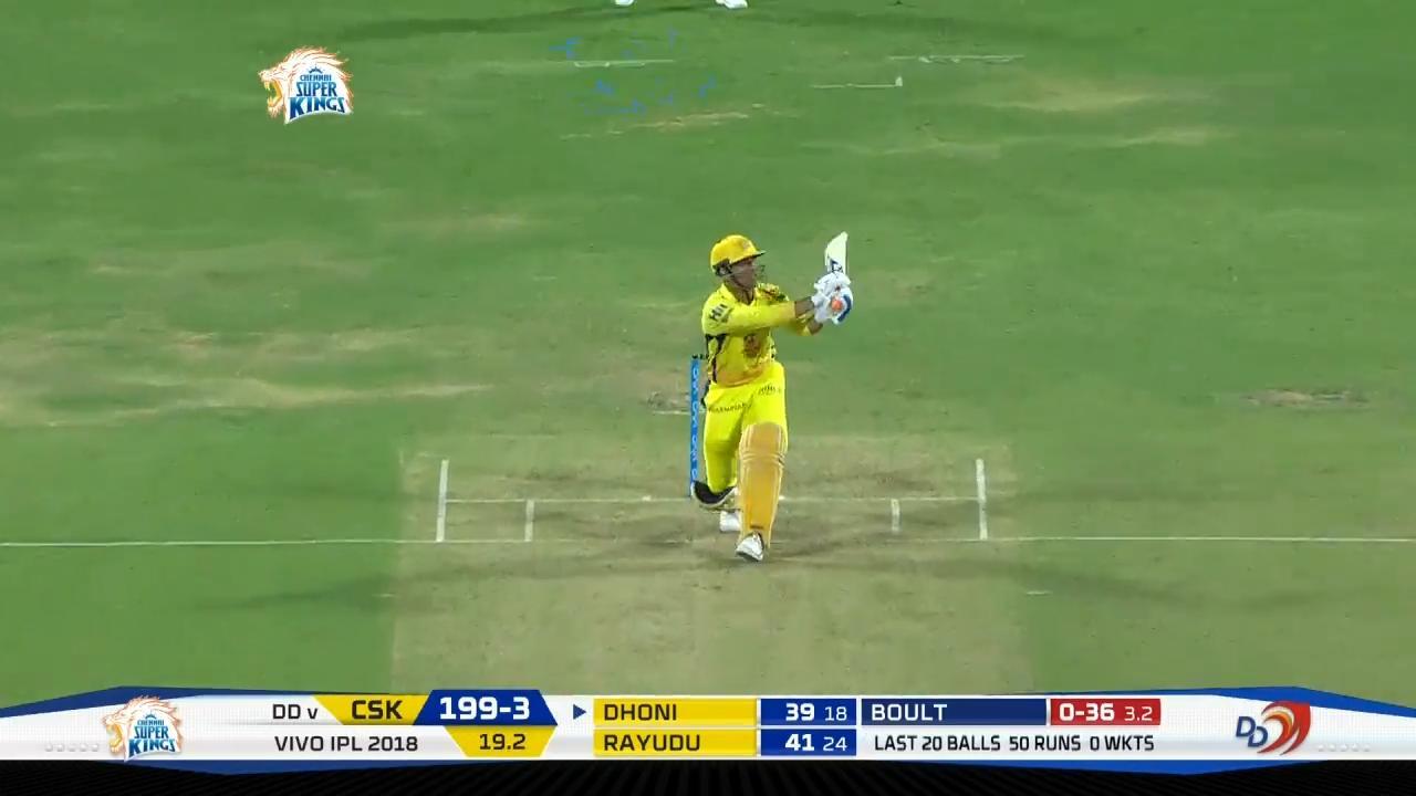M30: CSK vs DD – MS Dhoni Six background