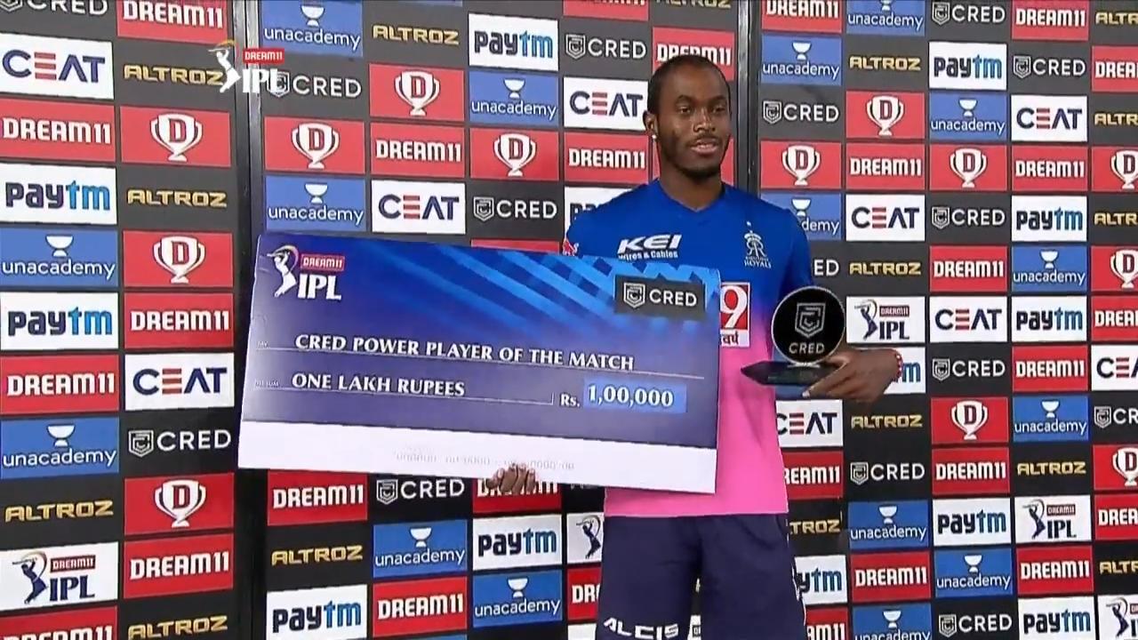 M30: DC vs RR – CRED Power Player of the Match – Jofra Archer background