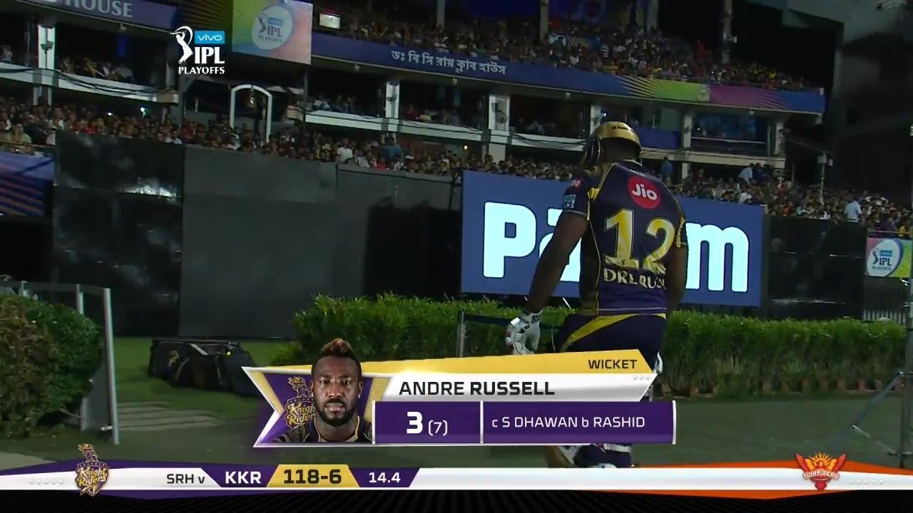 Q2: SRH vs KKR – Andre Russell Wicket