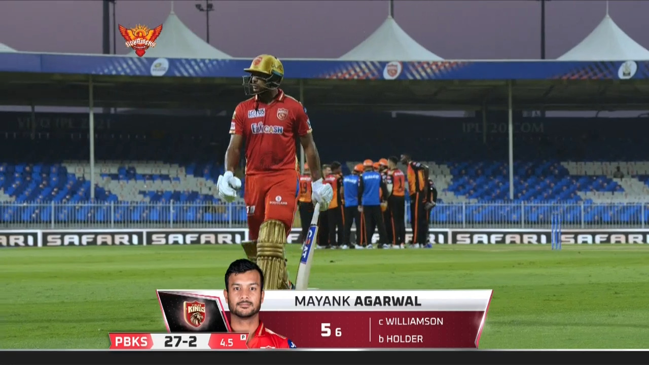 M37: SRH vs PBKS – Mayank Agarwal Wicket