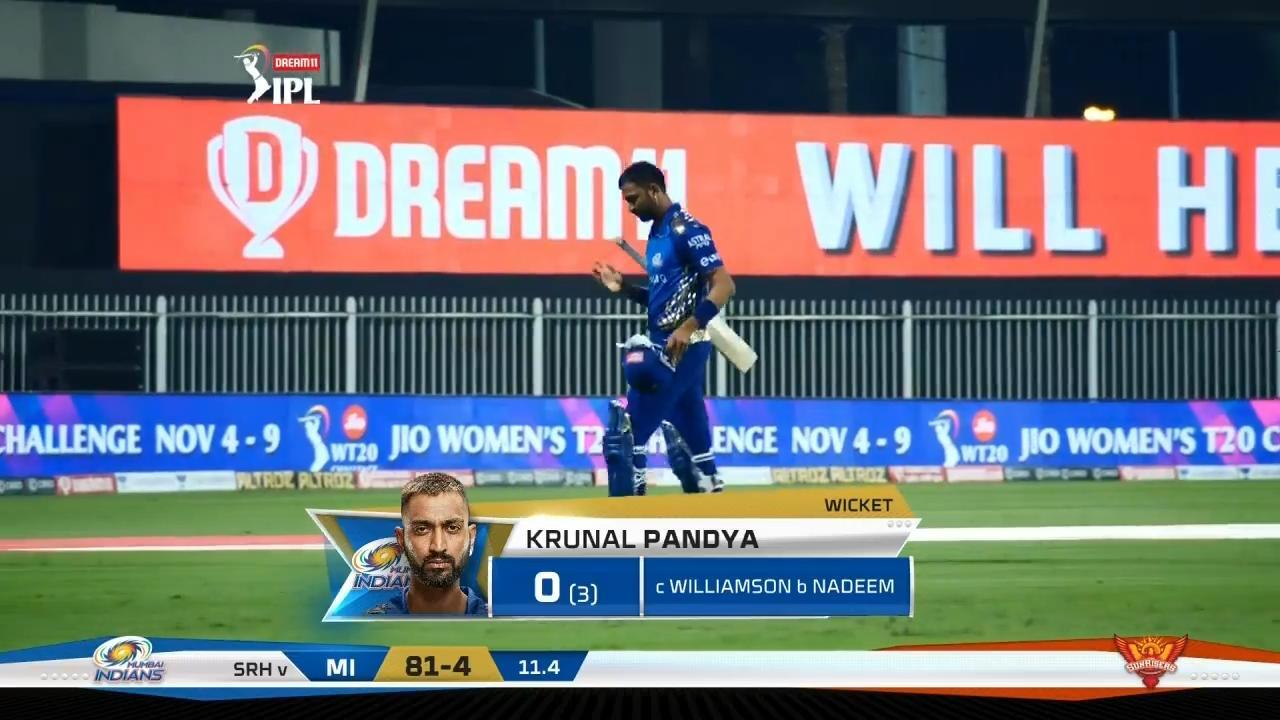 M56: SRH vs MI – Krunal Pandya Wicket background