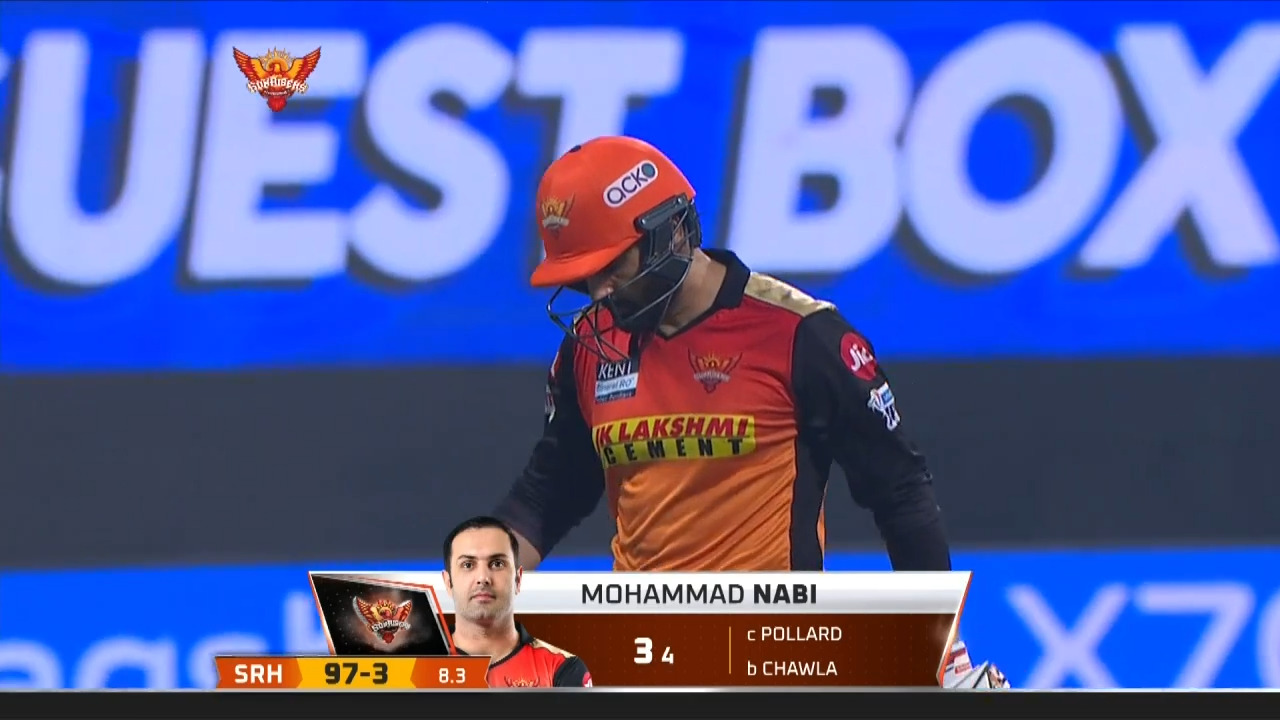 M55: SRH vs MI – Mohammad Nabi Wicket