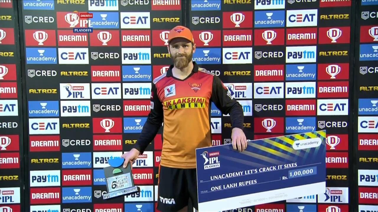 Eliminator: SRH vs RCB – Unacademy Lets Crack It Sixes of the Match – Kane Williamson backdrop