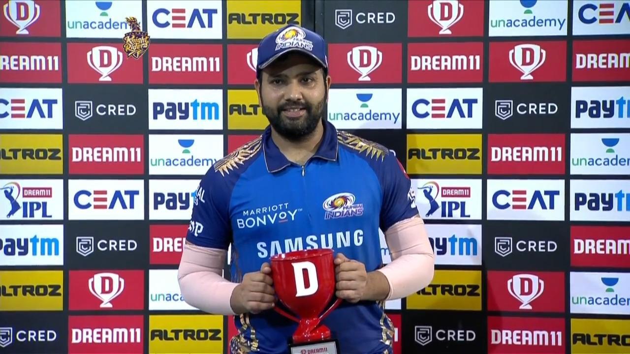 M05: KKR vs MI – Dream11 GameChanger of the Match – Rohit Sharma background