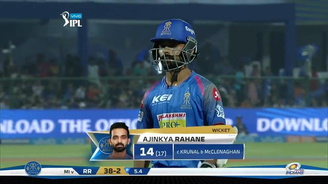 M21: RR vs MI – Ajinkya Rahane Wicket background
