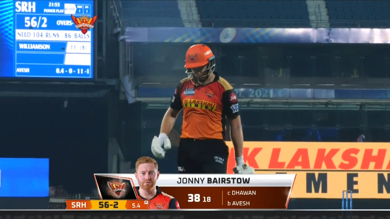 M20: SRH vs DC – Jonny Bairstow Wicket background