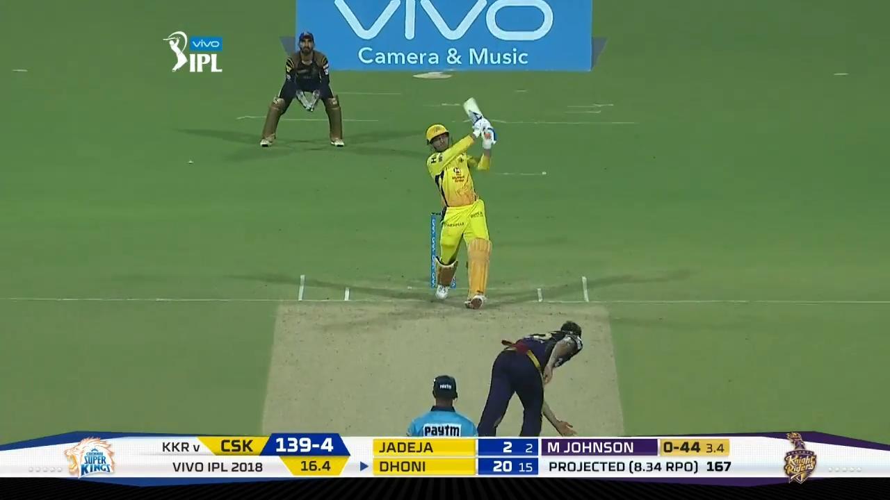 M33: KKR vs CSK – MS Dhoni Six background