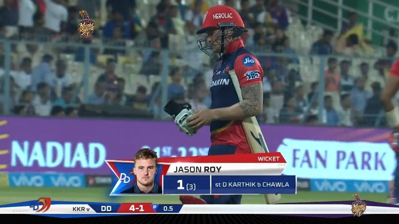 M13: KKR vs DD – Jason Roy Wicket