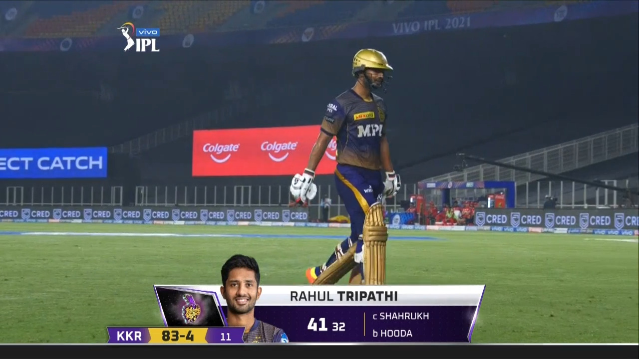 M21: PBKS vs KKR – Rahul Tripathi Wicket