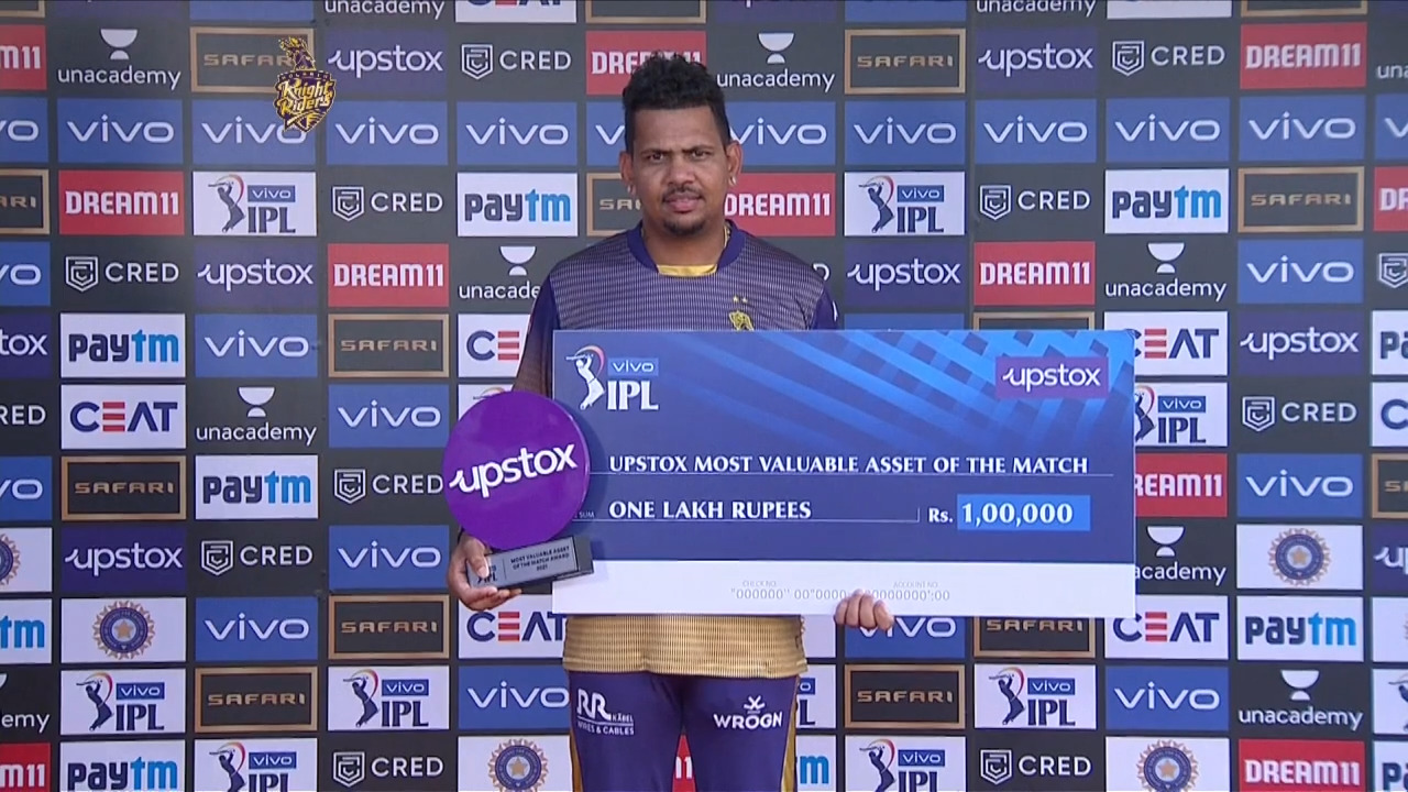 M41: KKR vs DC – Upstox most valuable Asset of the match – Sunil Narine background
