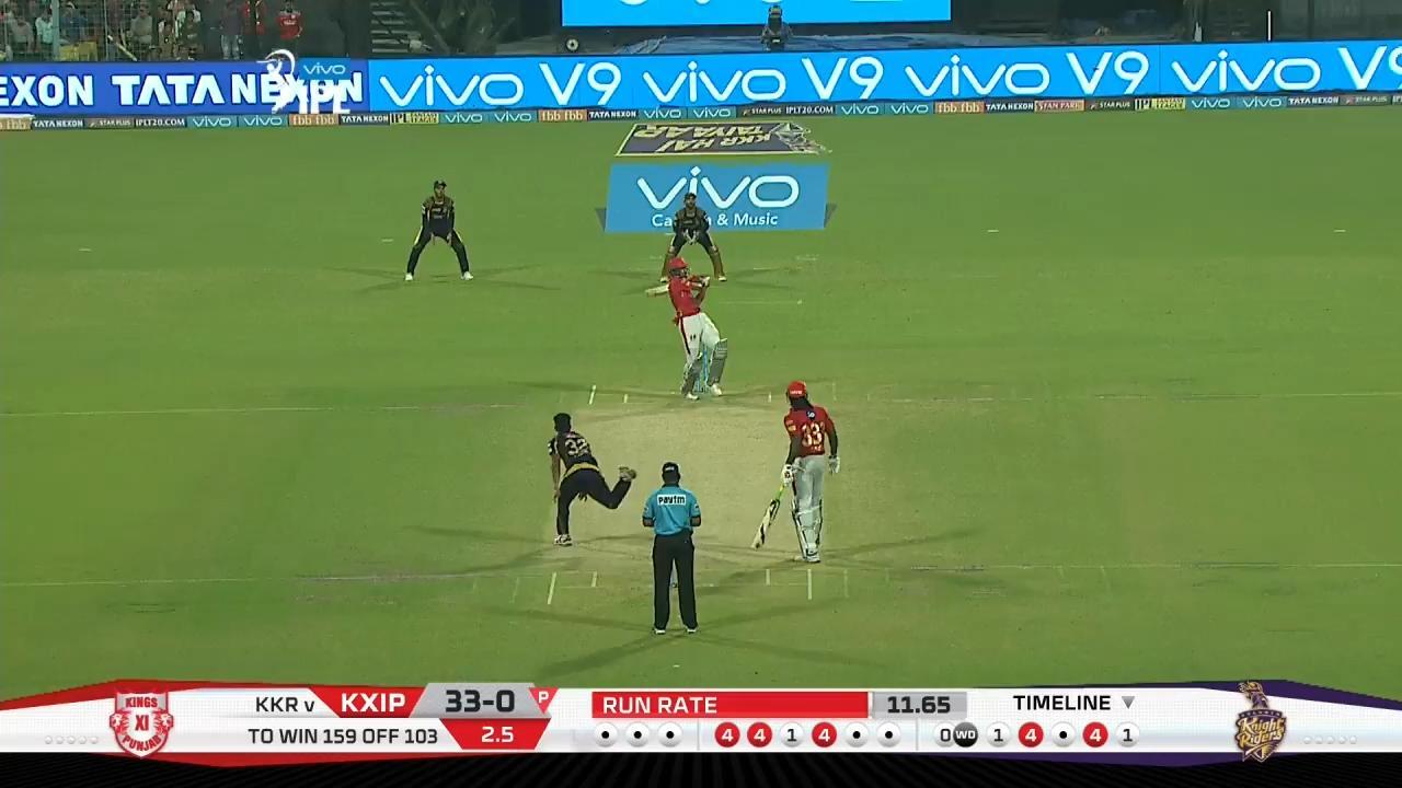 M18: KKR vs KXIP – KL Rahul Six