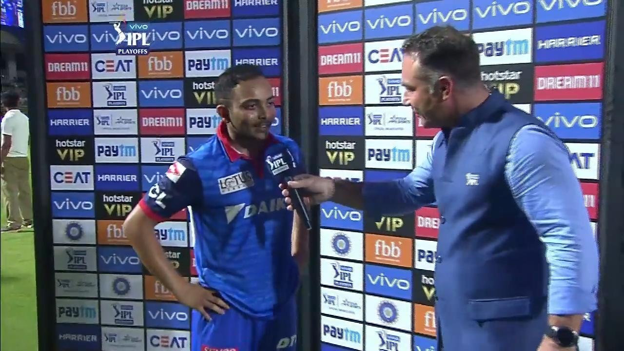 Eliminator: DC vs SRH – Prithvi Shaw Interview background