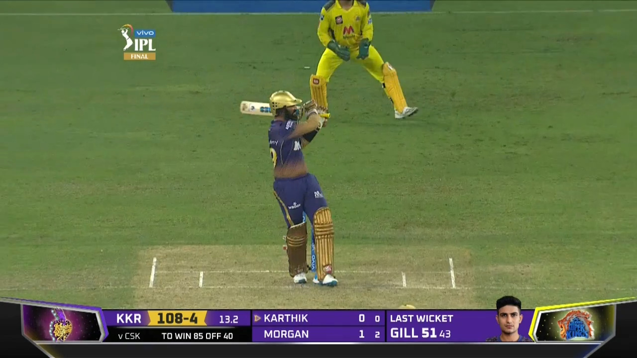 Final: CSK vs KKR – Dinesh Karthik Six background