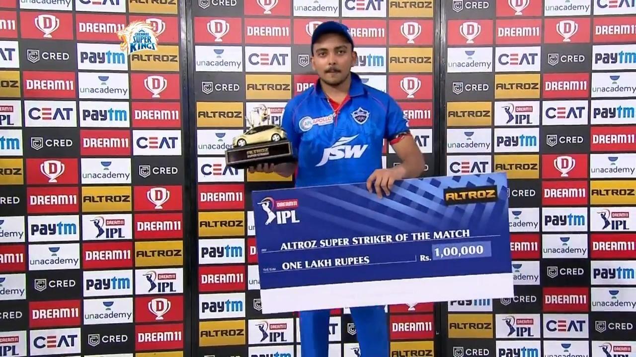 M07: CSK vs DC – Altroz Super Striker of the Match – Prithvi Shaw