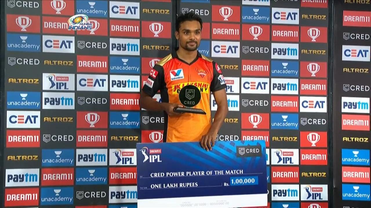 M17: MI vs SRH – CRED Power Player of the Match – Sandeep Sharma background