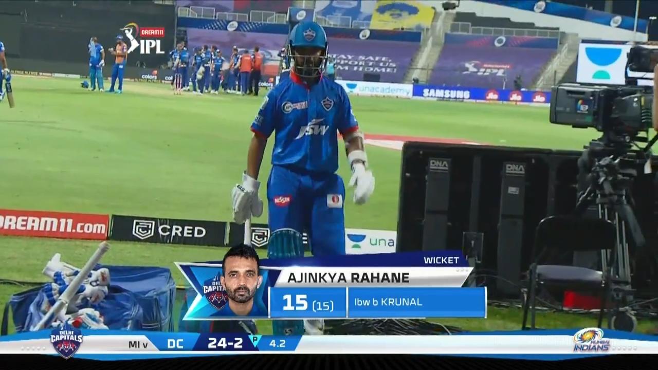 M27: MI vs DC – Ajinkya Rahane Wicket background