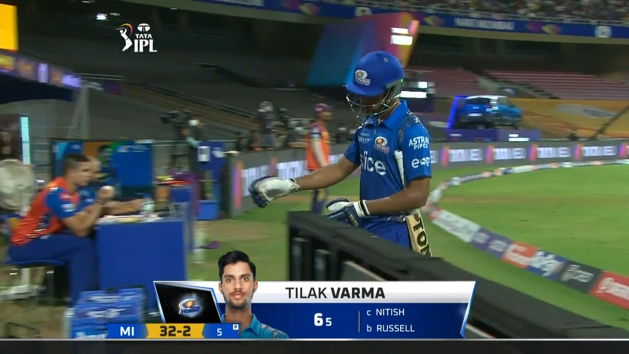 M56: MI vs KKR – Tilak Varma Wicket