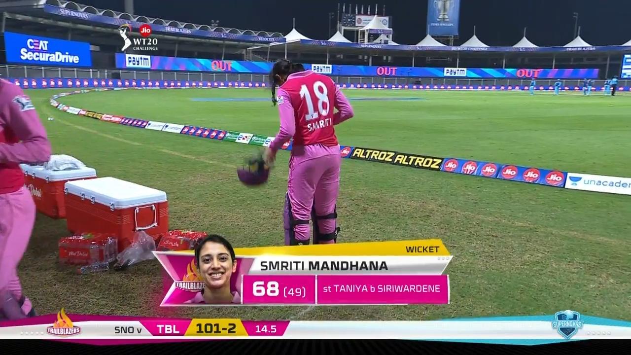 Final: Trailblazers vs Supernovas – Smriti Mandhana Wicket background