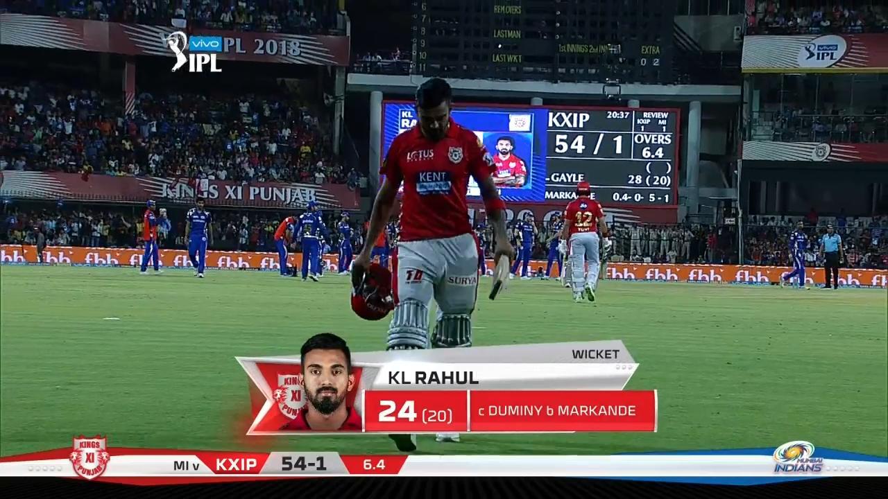 M34: KXIP vs MI – KL Rahul Wicket