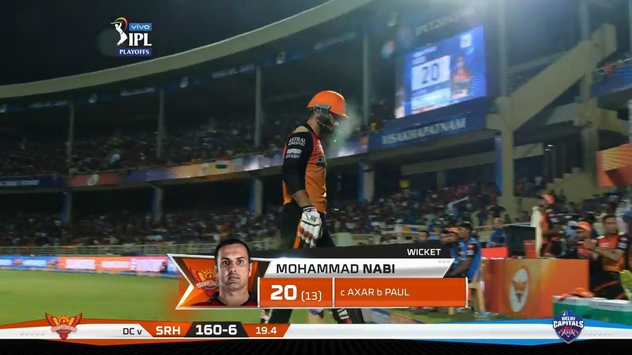 Eliminator: DC vs SRH – Mohammad Nabi Wicket