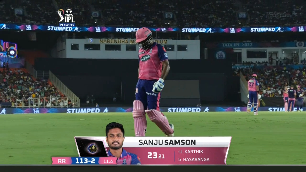 Q2: RR vs RCB – Sanju Samson Wicket