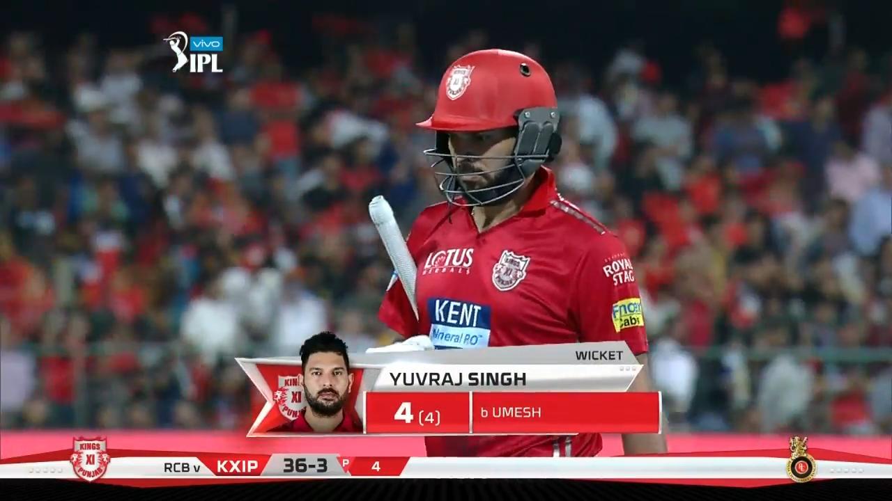 M08: RCB vs KXIP – Yuvraj Singh Wicket background