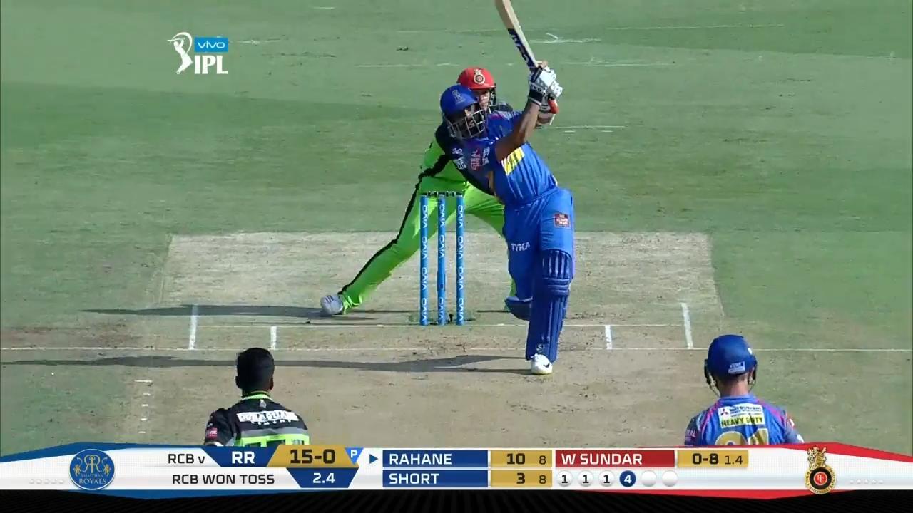 M11: RCB vs RR – Ajinkya Rahane Six background