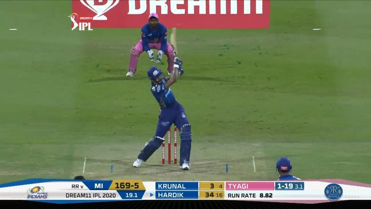 M45: RR vs MI – Hardik Pandya Six