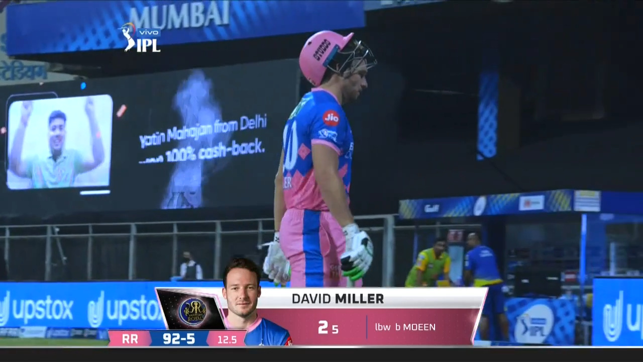 M12: CSK vs RR – David Miller Wicket background