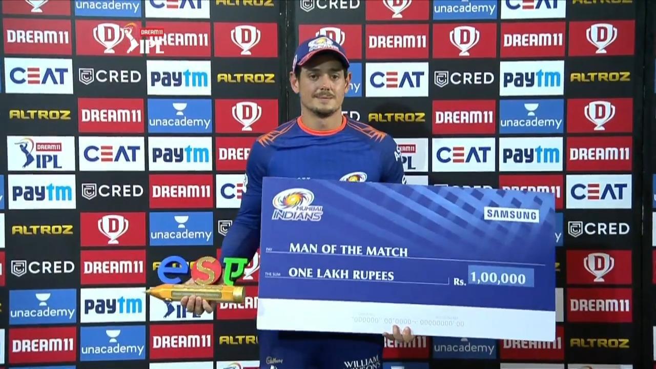 M27: MI vs DC – Man of the Match – Quinton de Kock background
