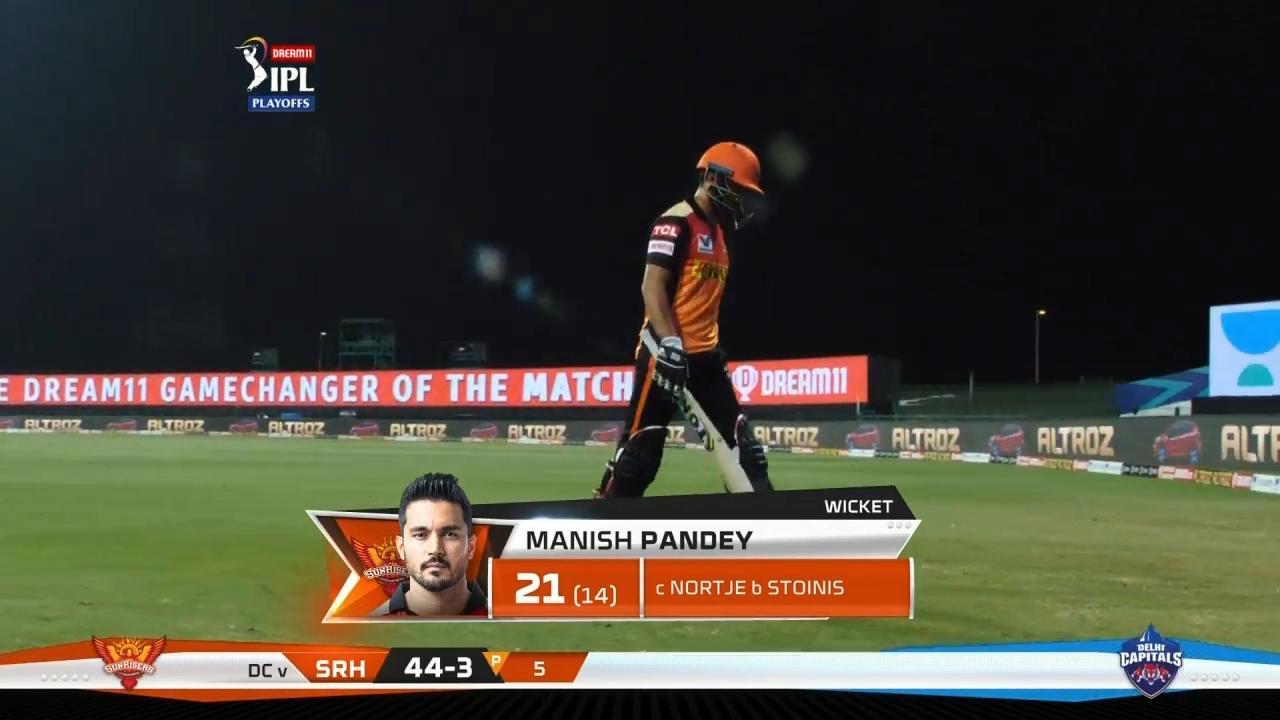 Q2: DC vs SRH – Manish Pandey Wicket