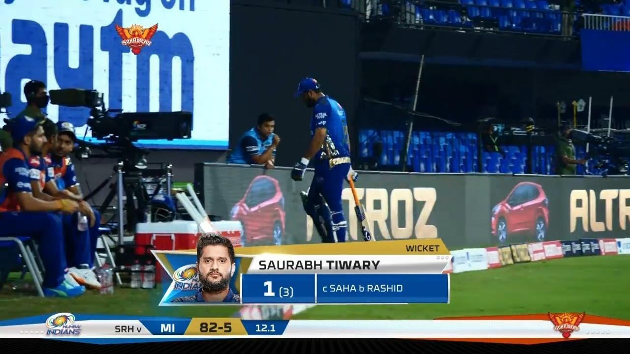 M56: SRH vs MI – Saurabh Tiwary Wicket background