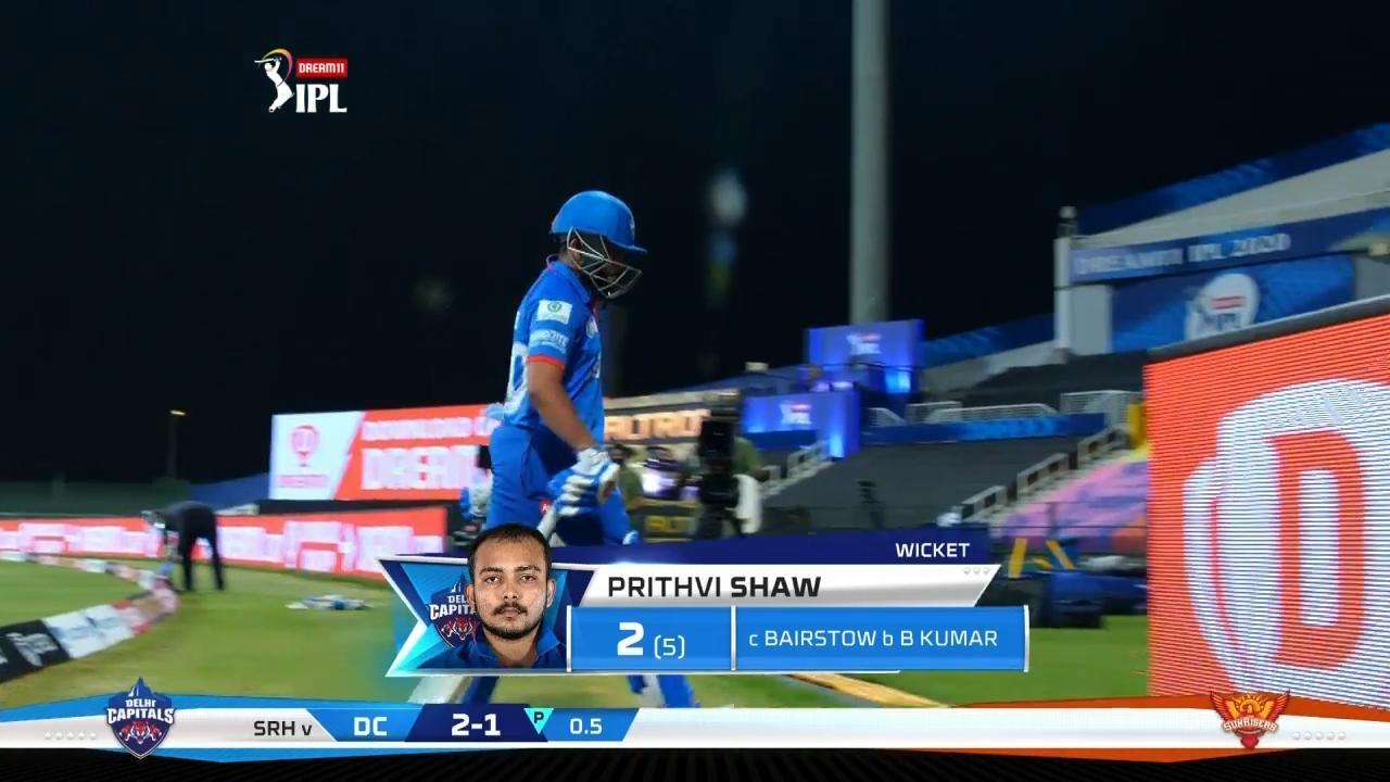 M11: DC vs SRH – Prithvi Shaw Wicket