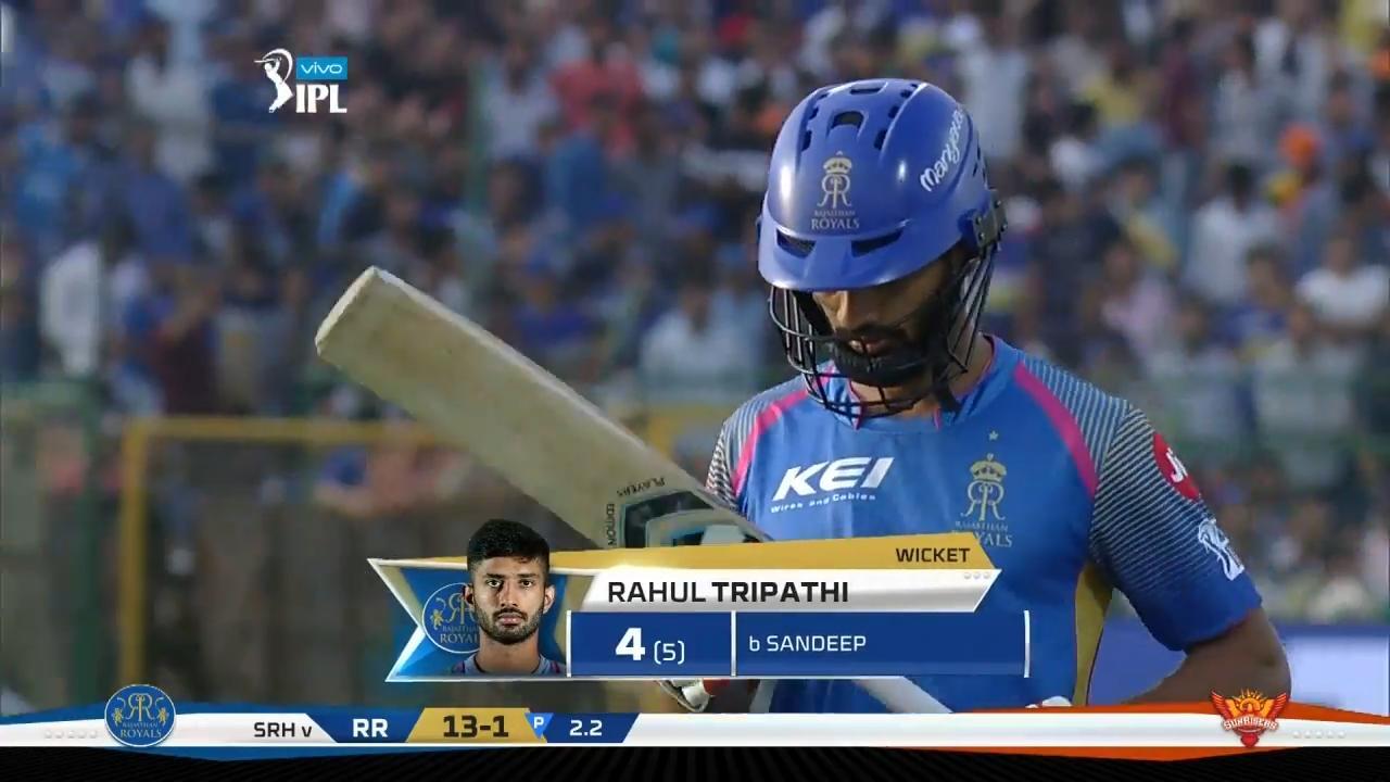 M28: RR vs SRH – Rahul Tripathi Wicket