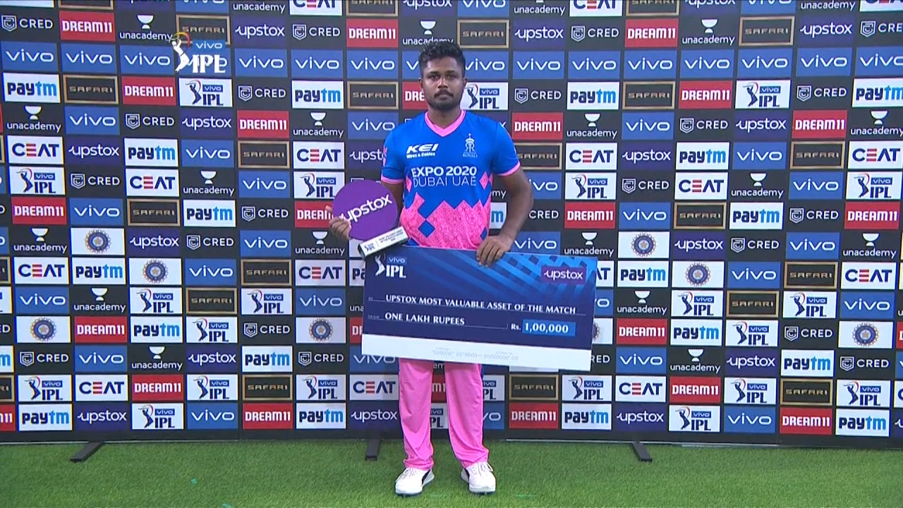 M36: DC vs RR – Upstox most valuable Asset of the match – Sanju Samson background