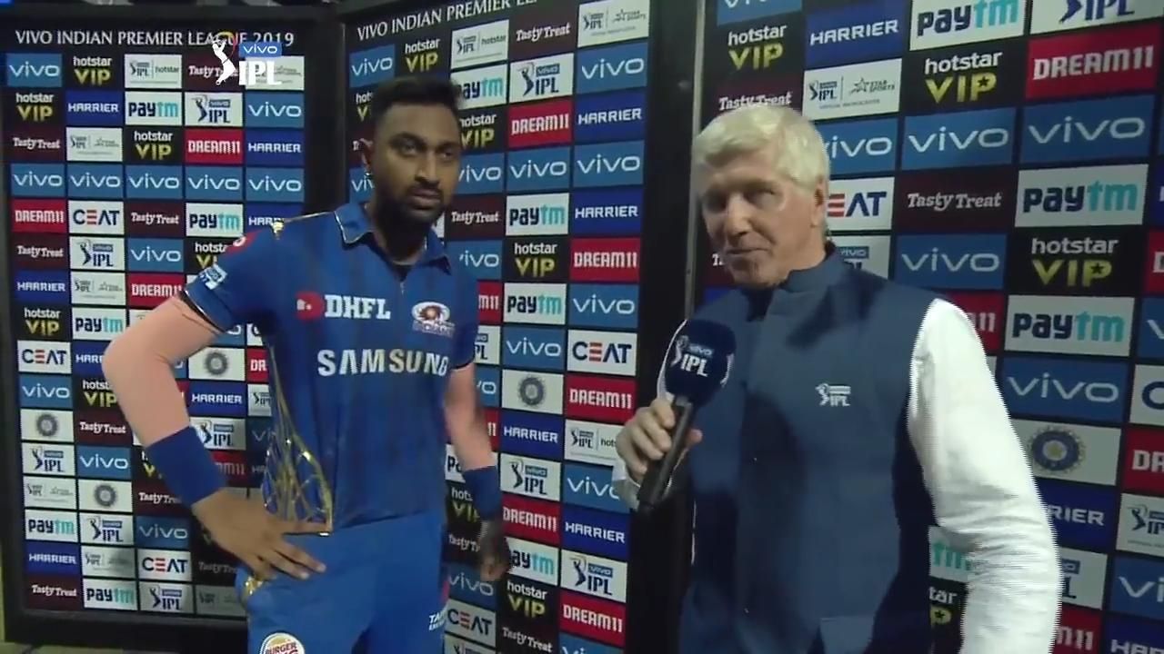 M15: MI vs CSK – Krunal Pandya Interview background